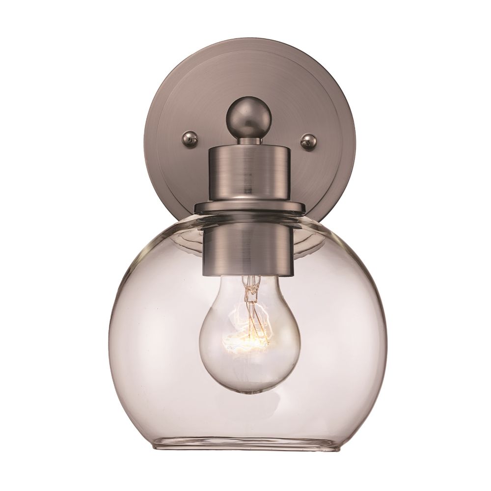 Trans Globe Lighting 22221 BN Bailey 1 Light Sconce Clear in Brushed Nickel